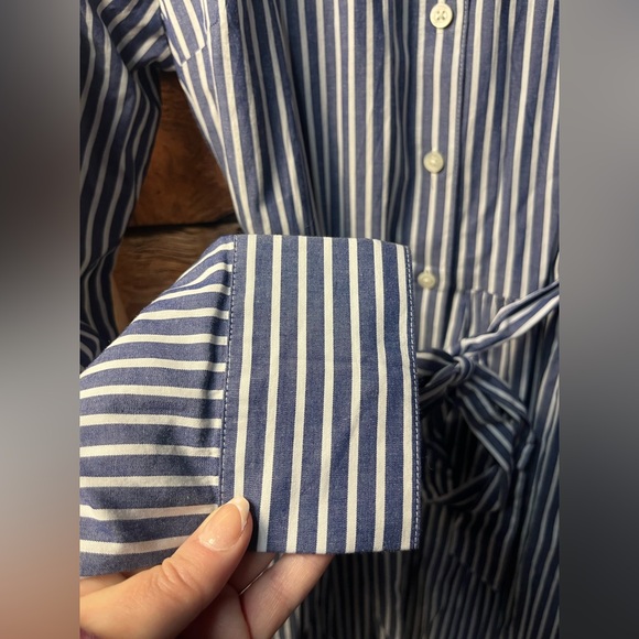 J. Crew Long Sleeve Striped Button Dress w/ Tie and Pockets (074) - Picture 5 of 8